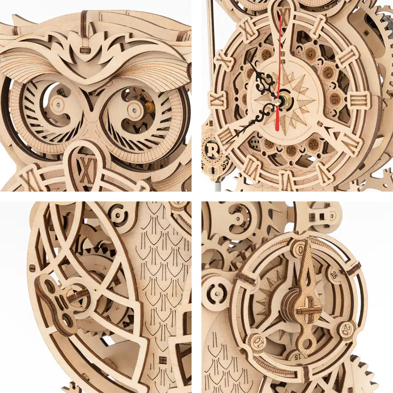 3D wooden owl puzzle clock decor
