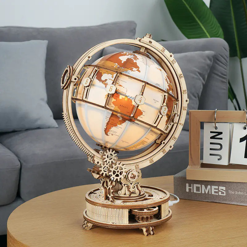 3D wooden puzzle globe with USB light