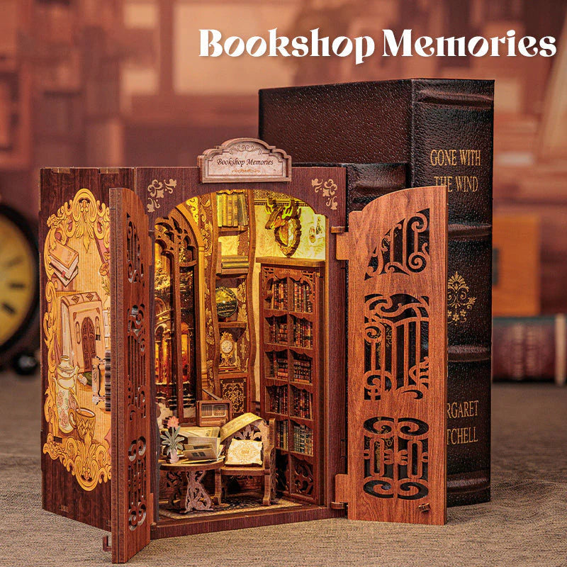 Wooden book nook puzzle kit with whimsical owl design