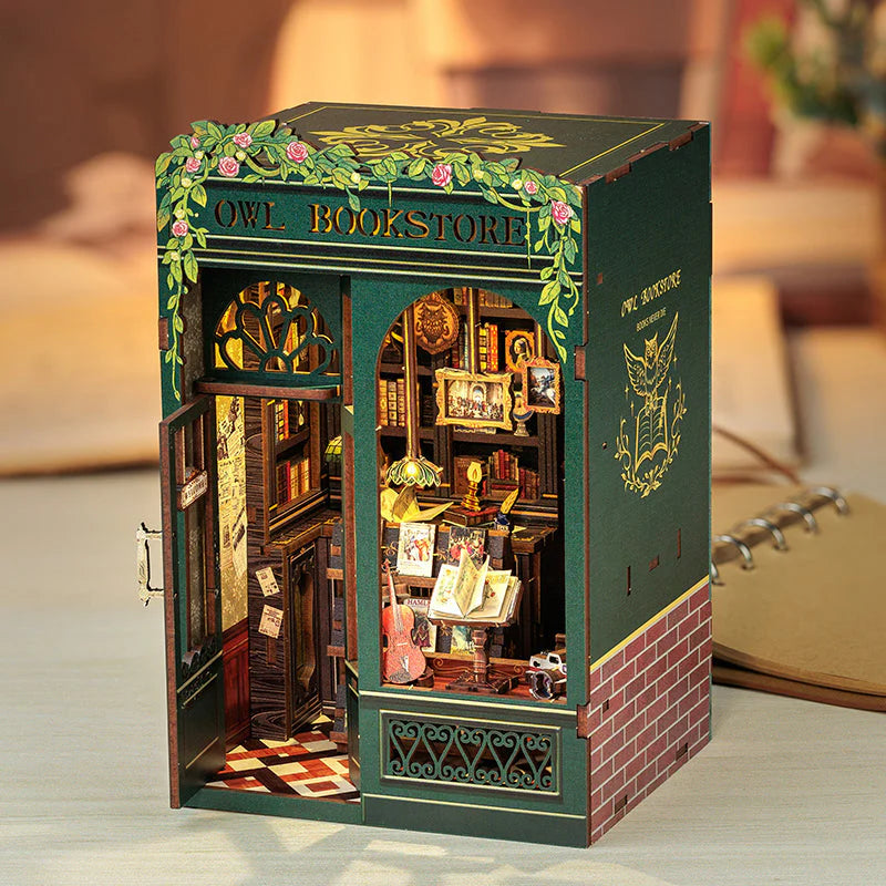 Handcrafted book nook with fantasy-themed bookshop