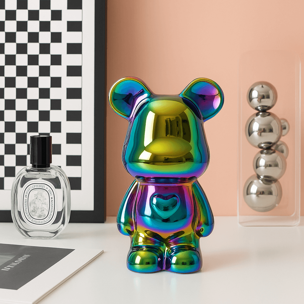 Multicoloured ceramic bear sculpture