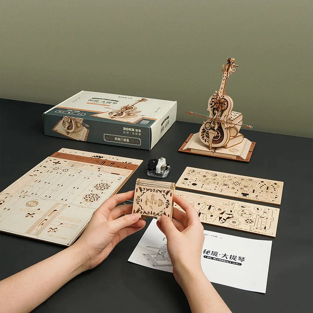 Handcrafted wooden cello gear puzzle