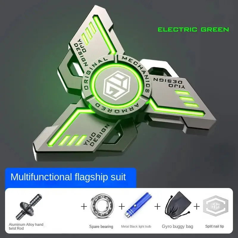 Spinner fidget toy with bright green glow