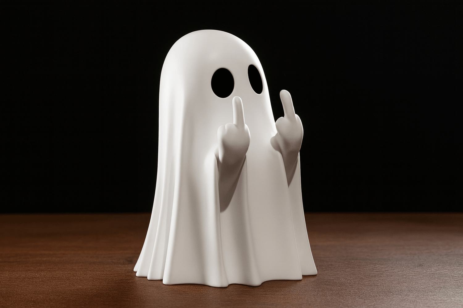 Halloween ghost ornament with a cheeky middle finger pose