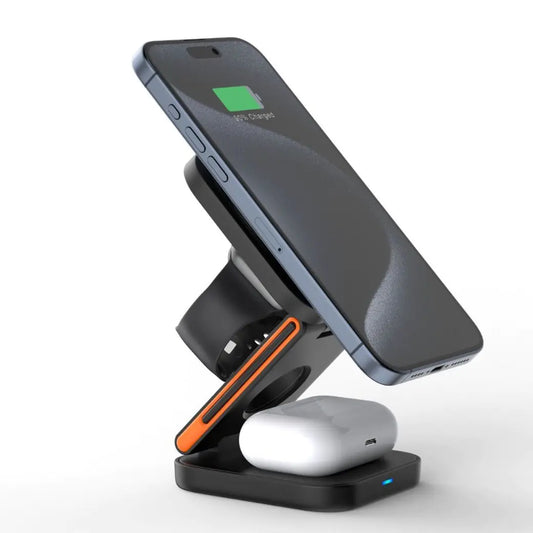 Foldable wireless charging station with USB-C input