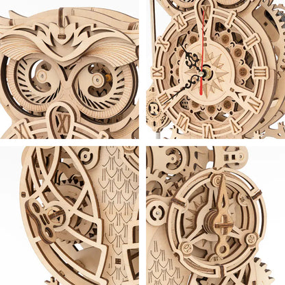 3D wooden owl puzzle clock decor