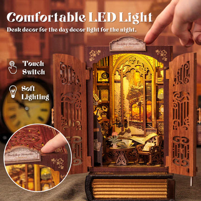 Glowing LED book nook with owl details and magical design