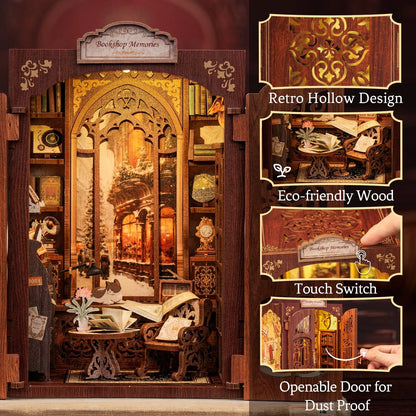 Puzzle-style book nook project with owl and bookshop theme