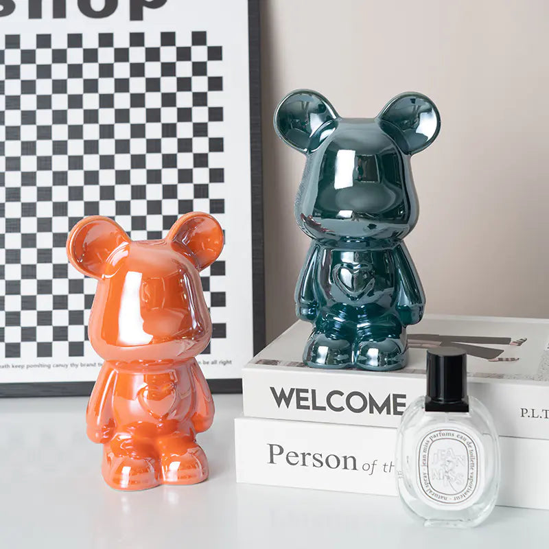 Sculptural bear figurine for shelf, console, or cabinet decor