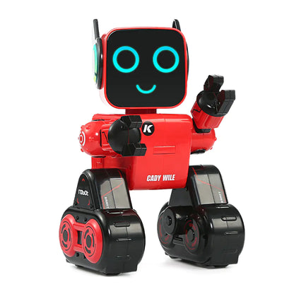 Red CleverBot smart robot toy waving with animated LED face