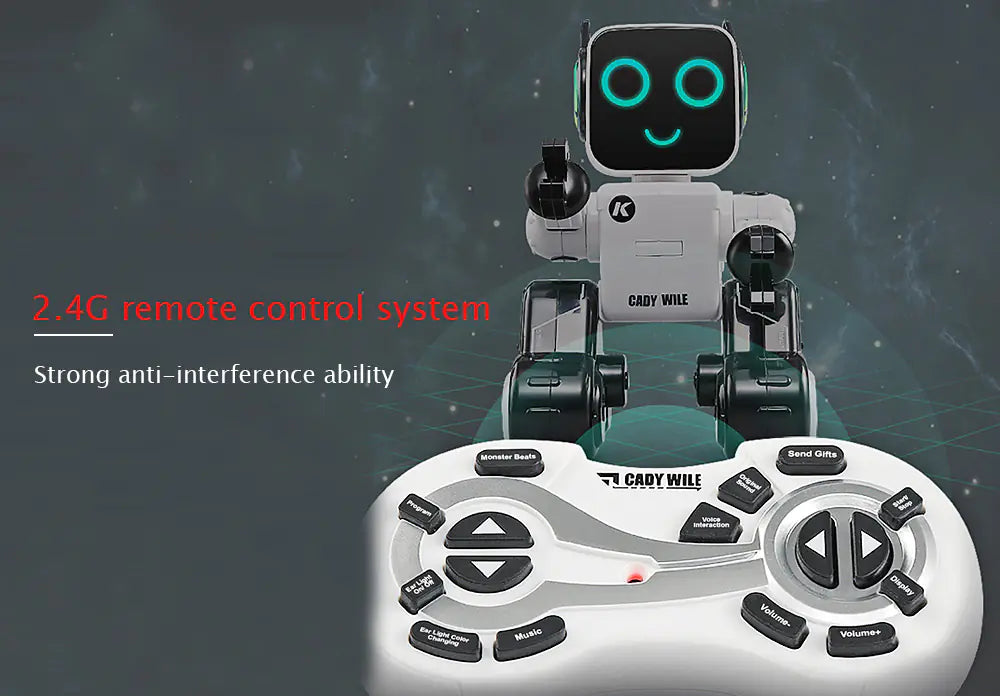 CleverBot dancing robot toy shown with remote control on dark background