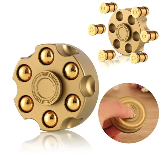 Cowboy revolver-style fidget spinner with brass finish