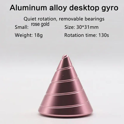 Kinetic desk toy with metal cone spinner design