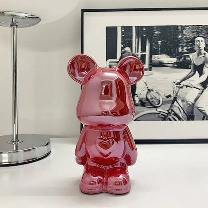 Red ceramic bear ornament with electroplated finish