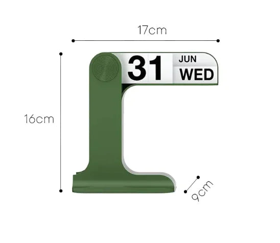Green flip desk calendar with minimalist design and clear date display