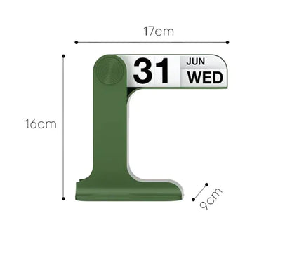 Green flip desk calendar with minimalist design and clear date display