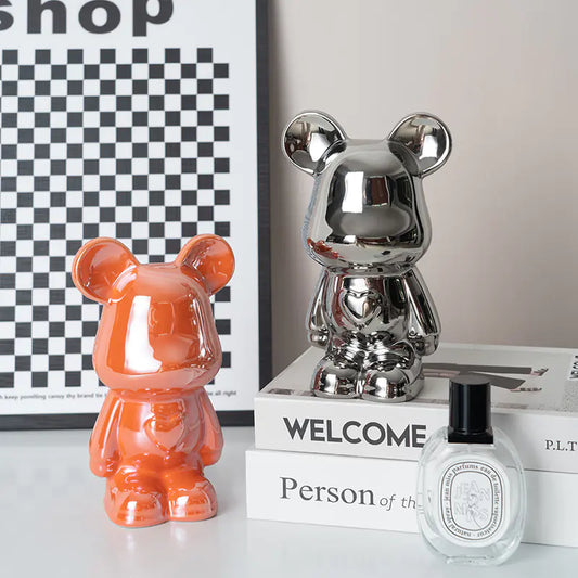 Silver and Orange Luxe Bear piggy bank