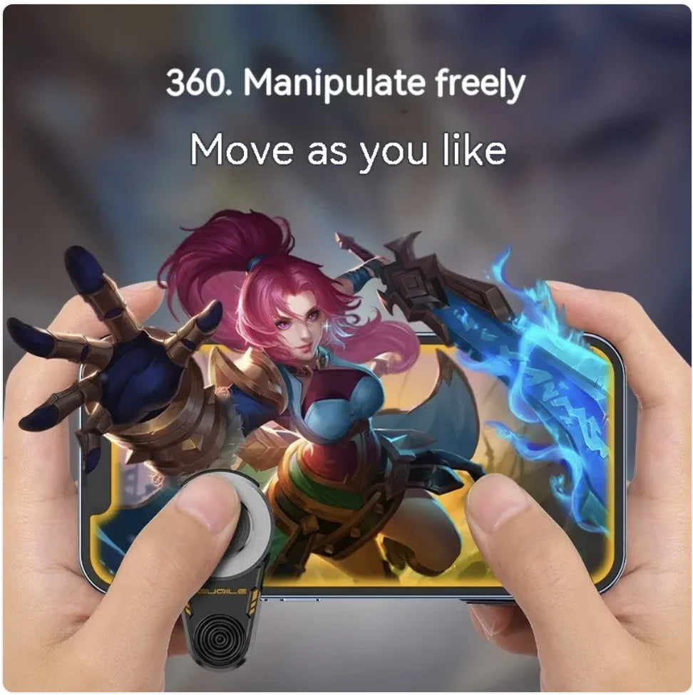 Joystick attachment in use on smartphone screen while playing a mobile game