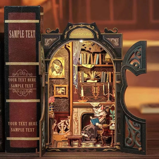 Cat’s Study book nook DIY kit with feline theme